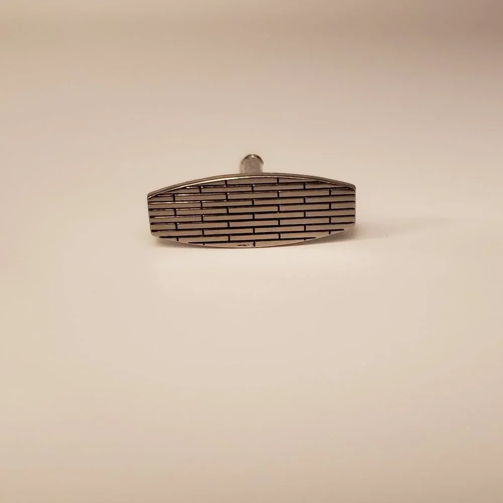 Men's Silvertone Cufflinks Tie Clip Bar Set Brick Wall Masonry Geometric Pattern